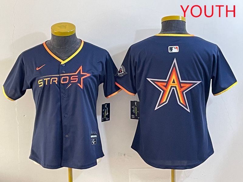 Youth Houston Astros Blank Drak Blue Three generations Joint Name 2025 Nike MLB Jersey style 6